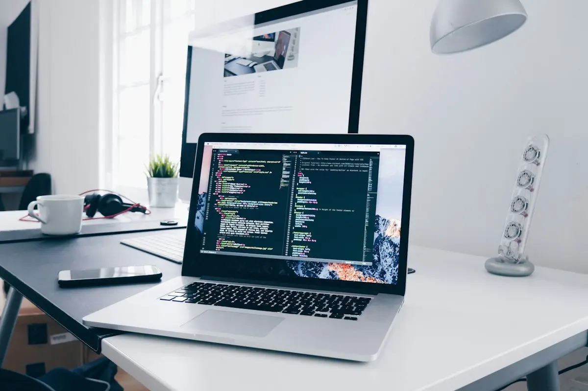 Developer workspace with code